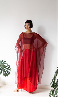 Yun Poncho, Silk Crinkle, Sacred Maroon, view 8