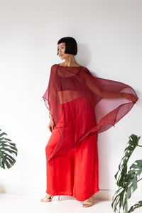 Yun Poncho, Silk Crinkle, Sacred Maroon, view 6