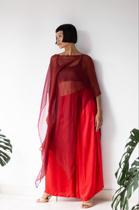 Yun Poncho, Silk Crinkle, Sacred Maroon