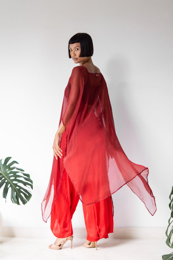 Yun Poncho, Silk Crinkle, Sacred Maroon, view 2