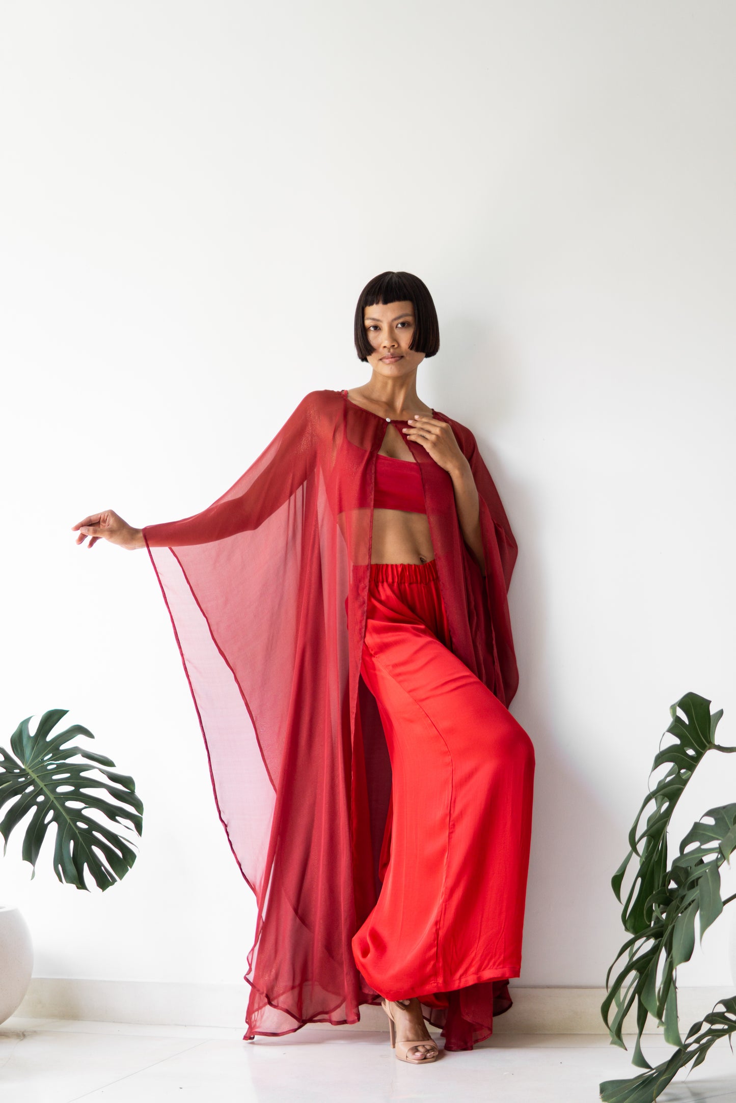 Isis Cape – Silk Sheer – Sacred Maroon with Gold