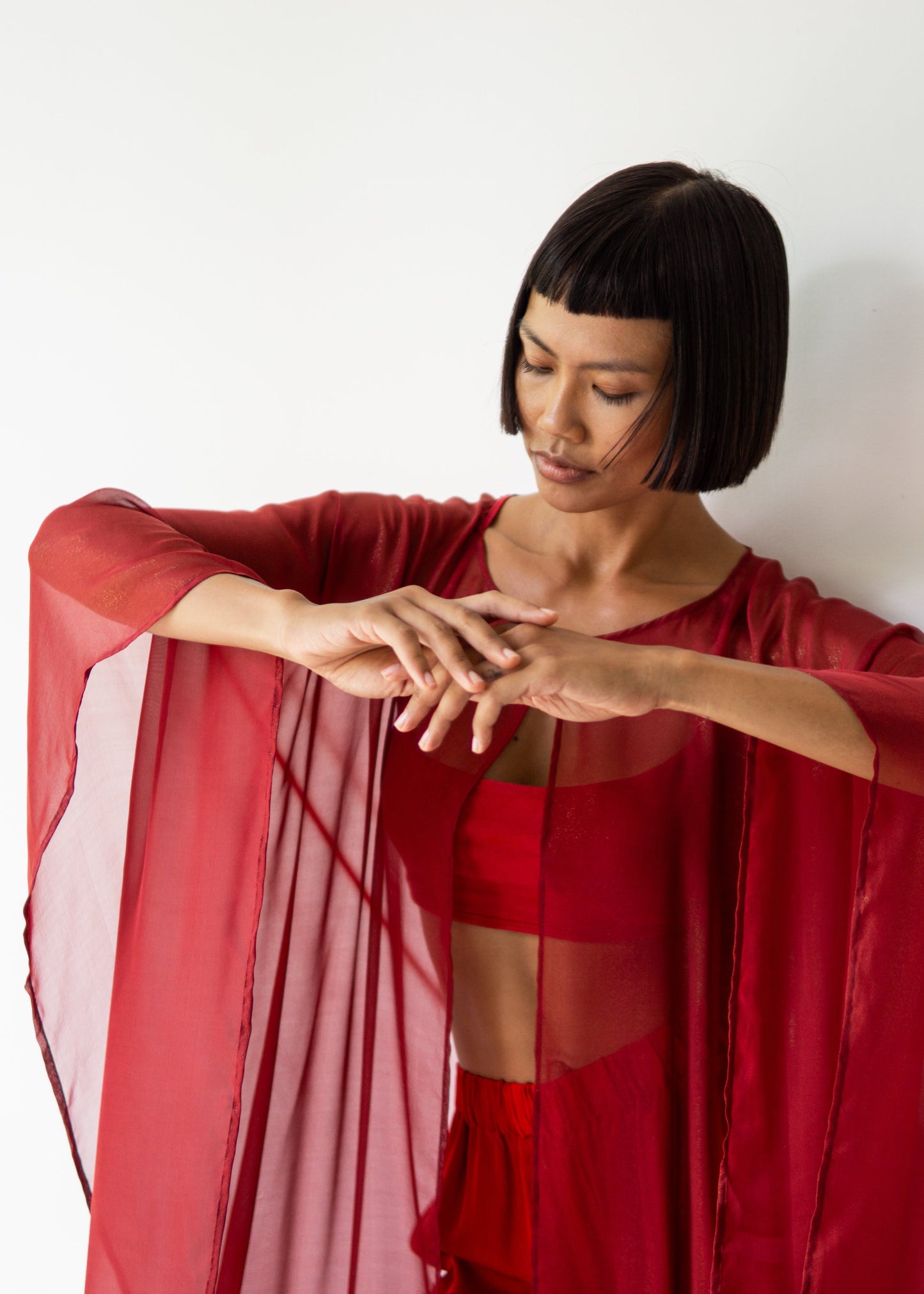 Isis Cape – Silk Sheer – Sacred Maroon with Gold