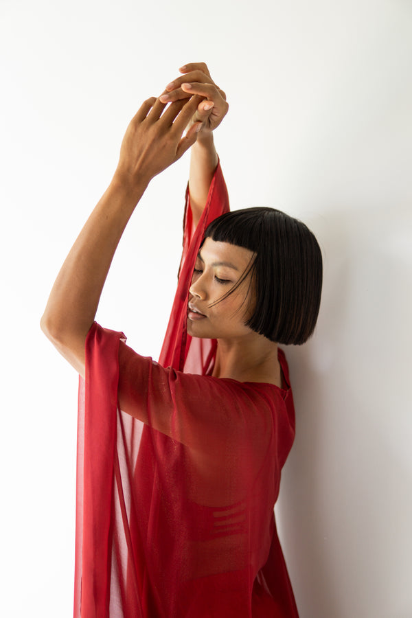 Isis Cape – Silk Sheer – Red Rose Dipped in Gold
