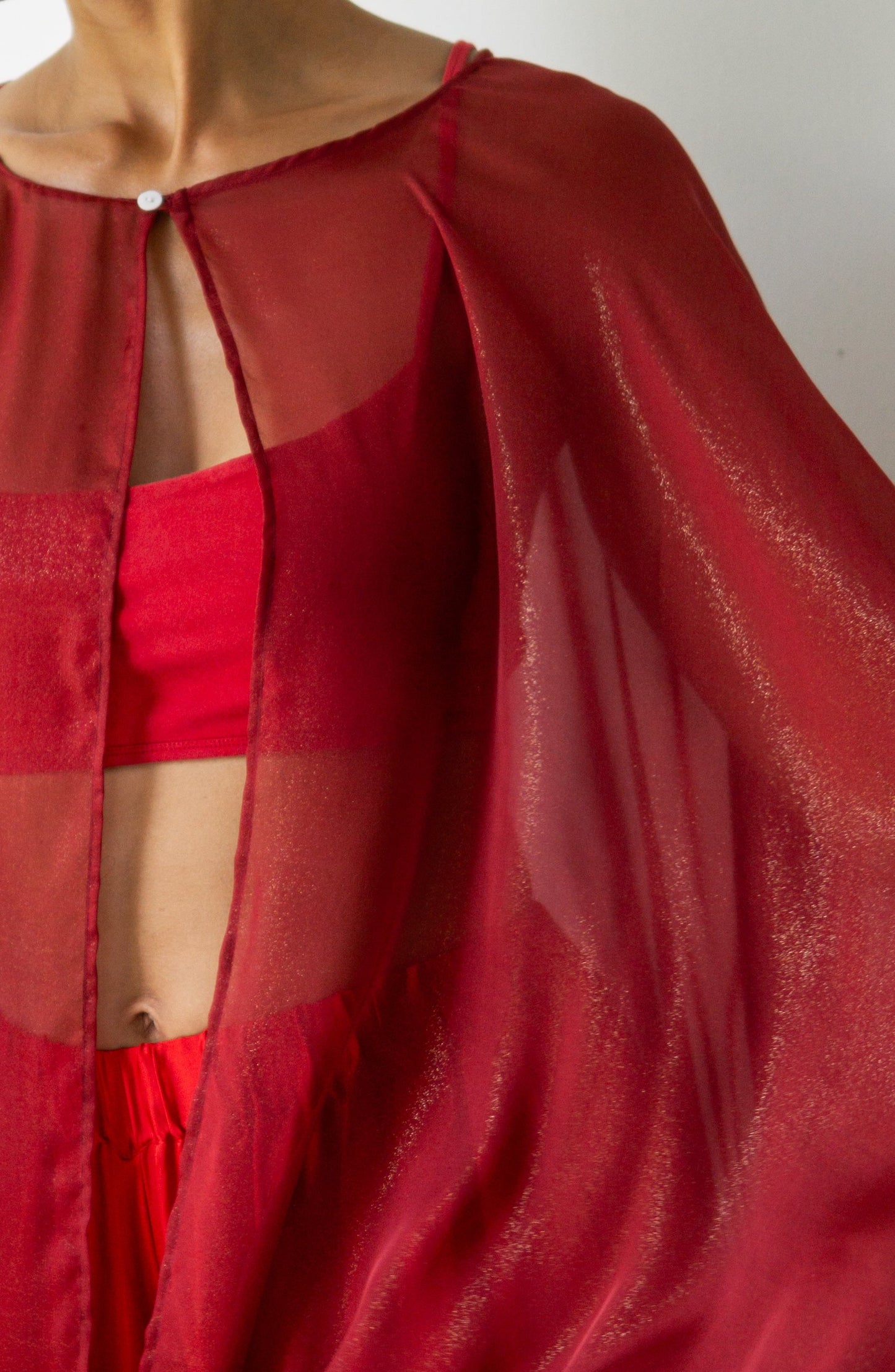 Isis Cape – Silk Sheer – Sacred Maroon with Gold