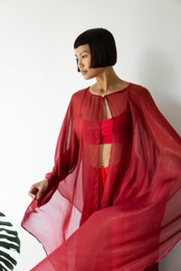 Isis Cape, Silk Sheer, Red Rose Dipped in Gold, view 8