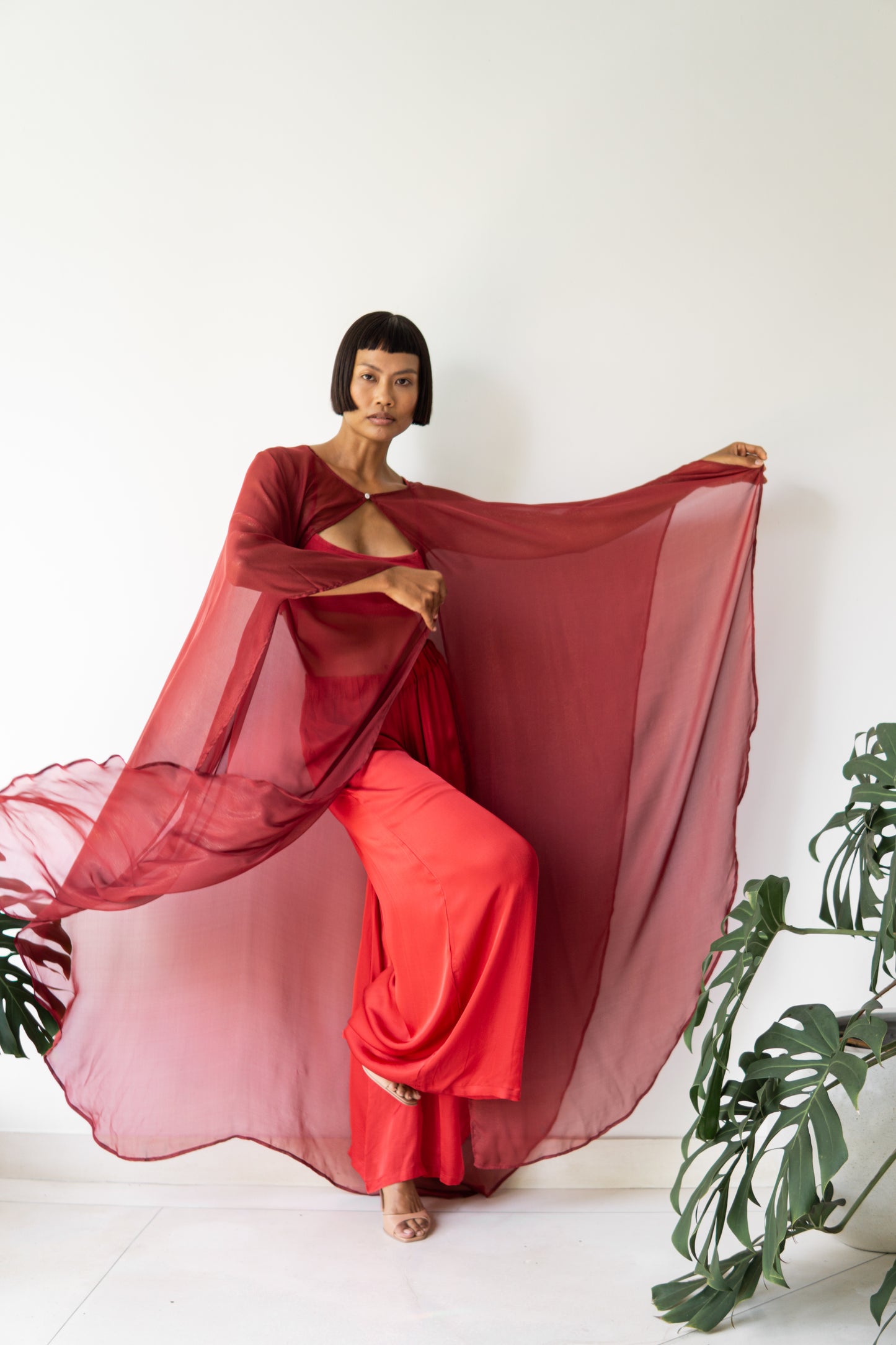 Isis Cape – Silk Sheer – Sacred Maroon with Gold