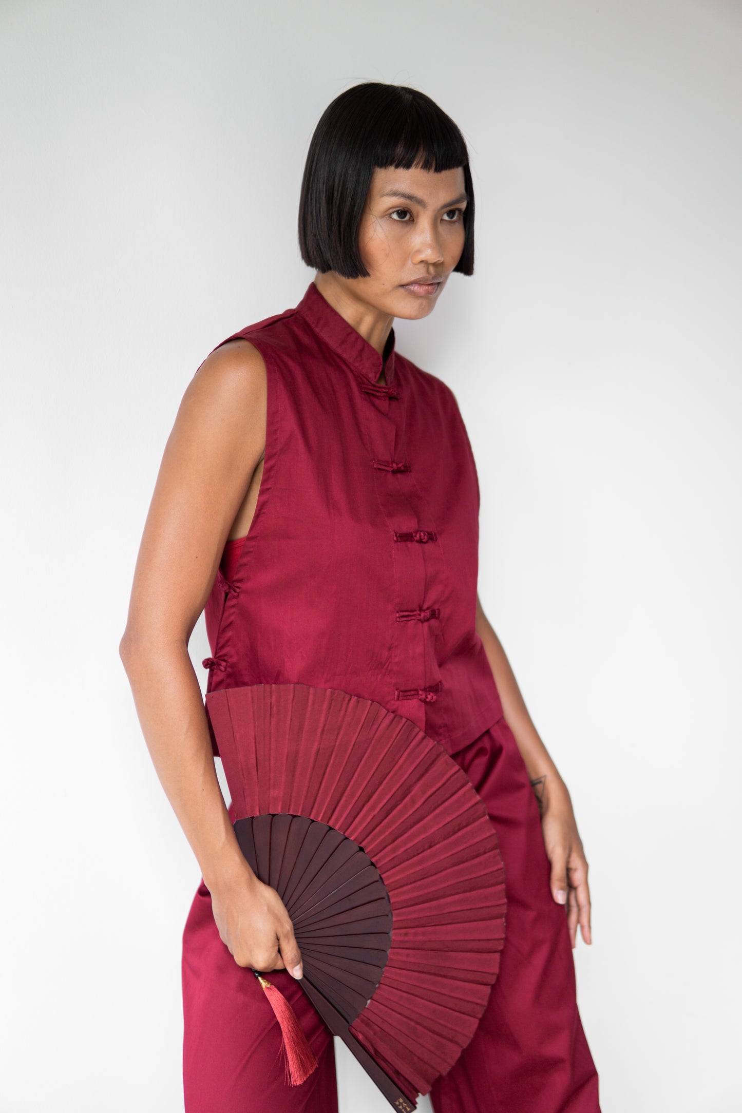 Temple Fan – Silk – Sacred Maroon