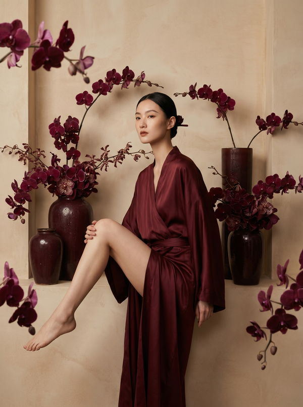 Aset Kimono — Lyocell Silk — Sacred Maroon