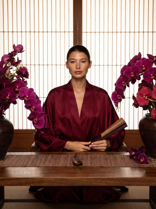 Aset Dua Kimono — Lyocell Silk — Sacred Maroon