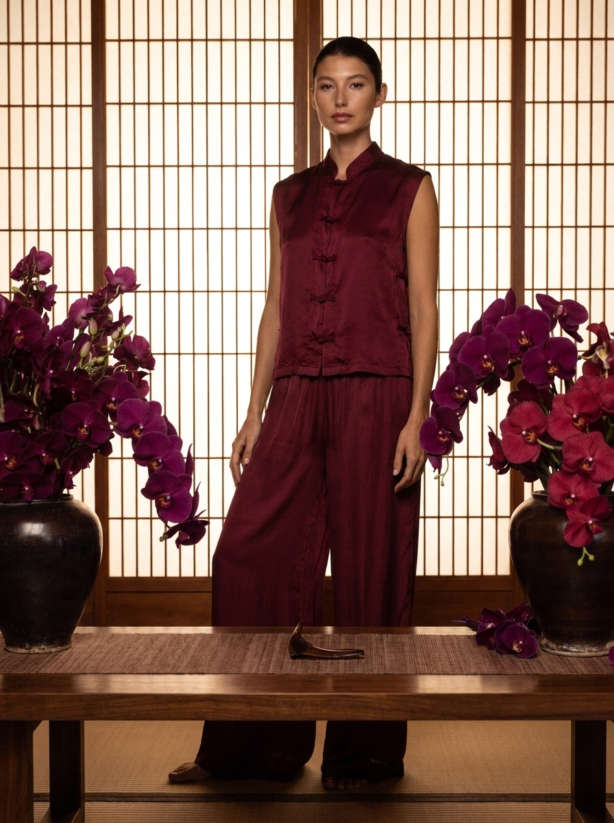 Lin Vest — Lyocell Silk — Sacred Maroon