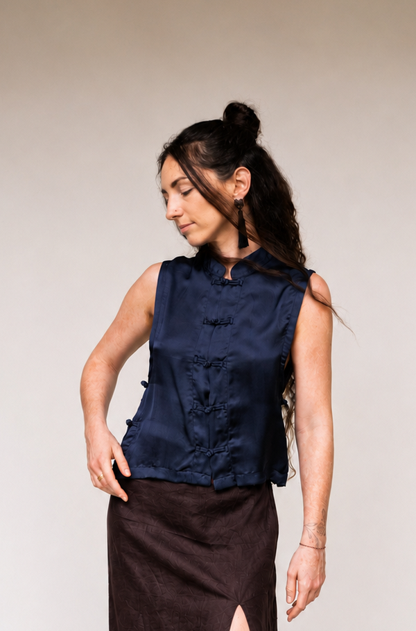 Lin Vest — Lyocell Silk — Midnight Blue