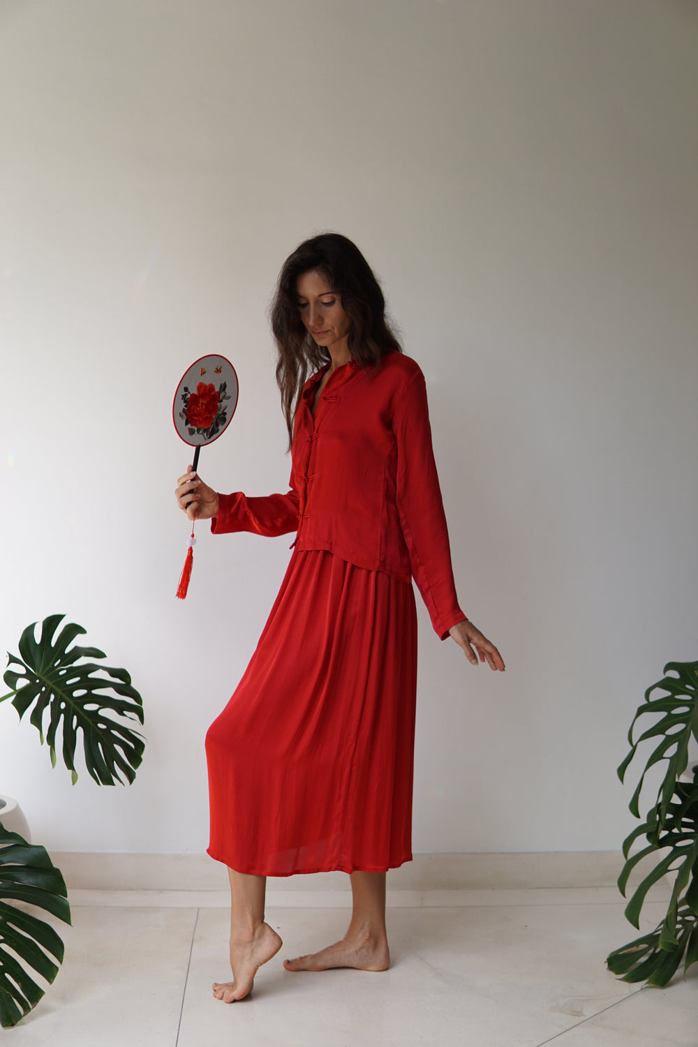 Lin Skirt, Lyocell Silk, Peony Red